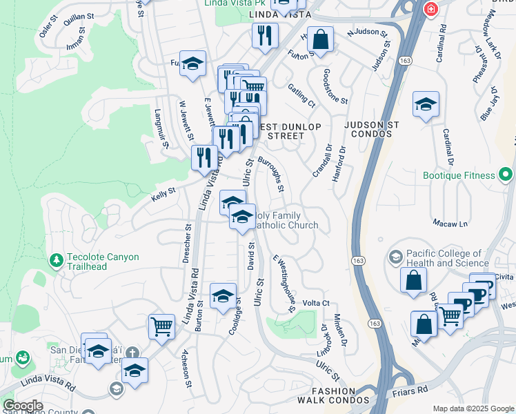 map of restaurants, bars, coffee shops, grocery stores, and more near in San Diego