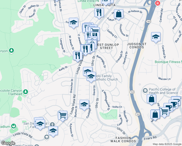 map of restaurants, bars, coffee shops, grocery stores, and more near in San Diego