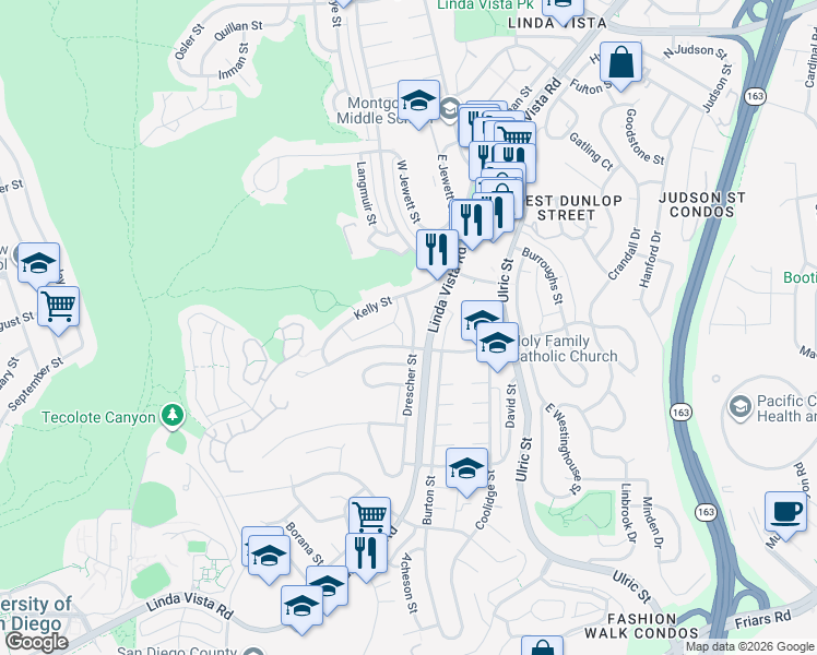 map of restaurants, bars, coffee shops, grocery stores, and more near 6734 1/2 Tait Street in San Diego
