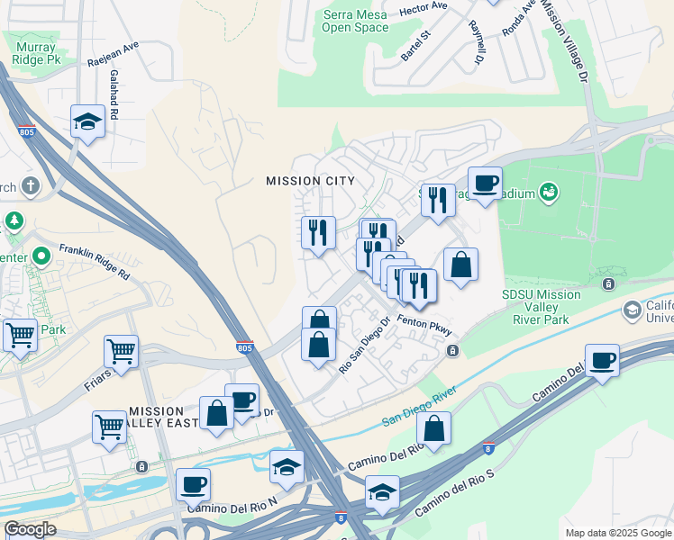 map of restaurants, bars, coffee shops, grocery stores, and more near 2640 Escala Circle in San Diego