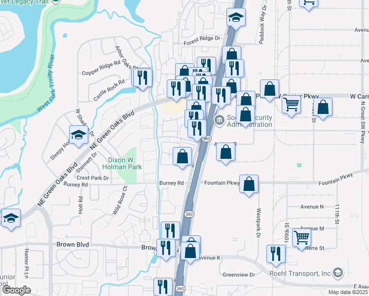 map of restaurants, bars, coffee shops, grocery stores, and more near 2609 Stockton Drive in Arlington