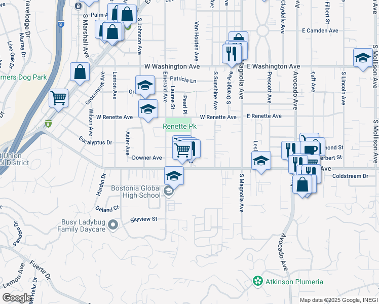 map of restaurants, bars, coffee shops, grocery stores, and more near 1000 Estes Street in El Cajon