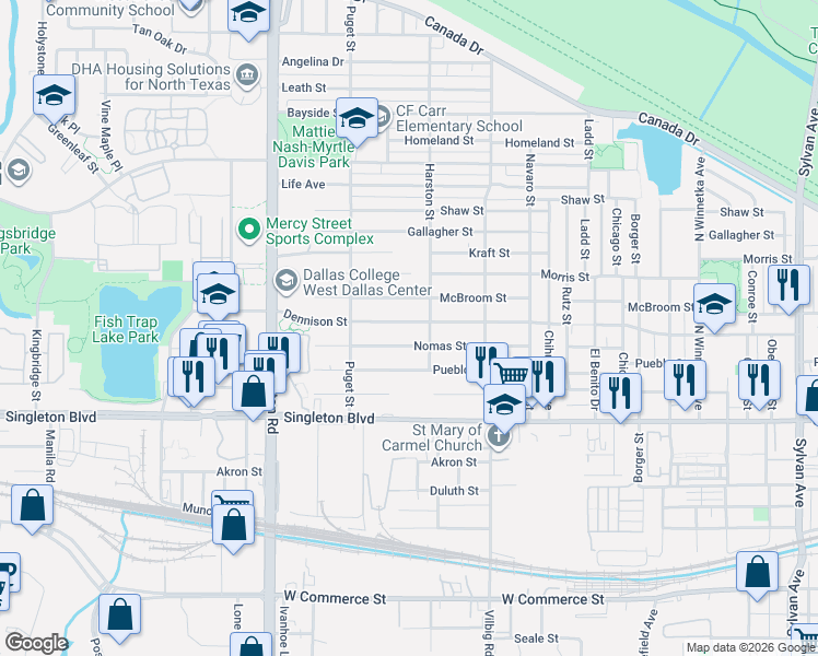 map of restaurants, bars, coffee shops, grocery stores, and more near 1902 Nomas Street in Dallas