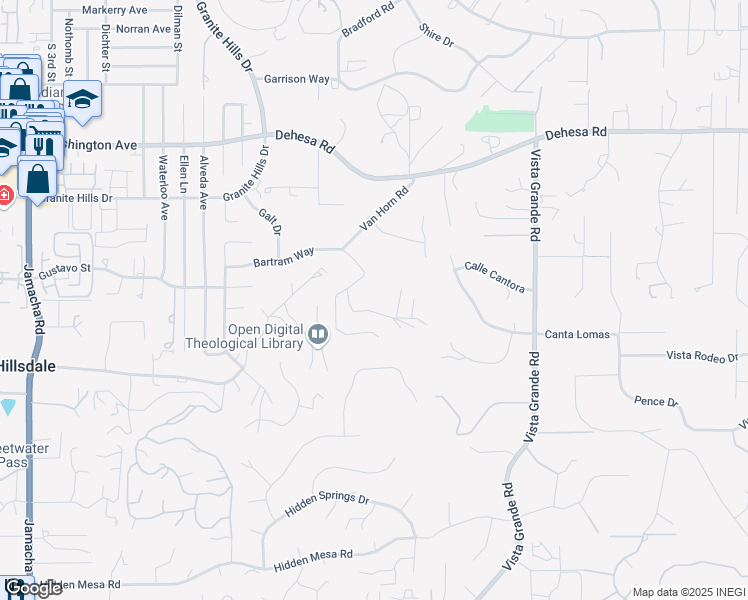 map of restaurants, bars, coffee shops, grocery stores, and more near 850 Van Horn Way in El Cajon