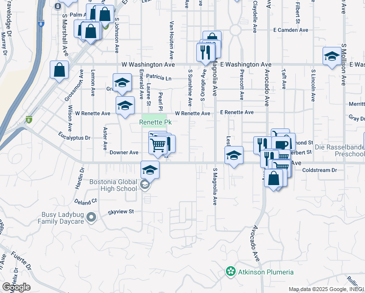 map of restaurants, bars, coffee shops, grocery stores, and more near 370 West Chase Avenue in El Cajon