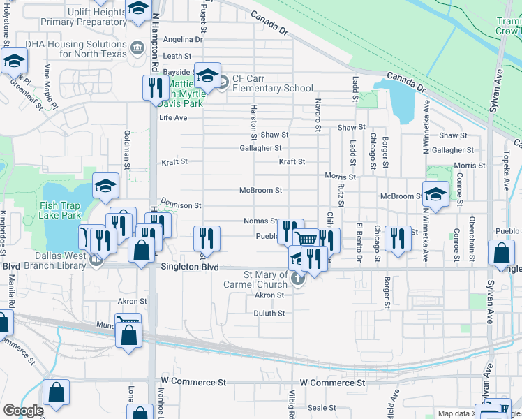 map of restaurants, bars, coffee shops, grocery stores, and more near 1902 Nomas Street in Dallas