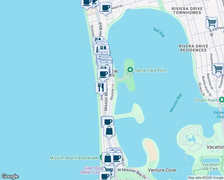 map of restaurants, bars, coffee shops, grocery stores, and more near 814 Niantic Court in San Diego