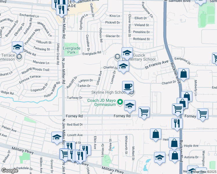 map of restaurants, bars, coffee shops, grocery stores, and more near 4909 Lomax Drive in Dallas