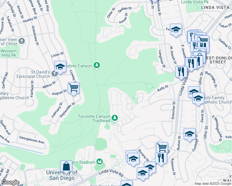 map of restaurants, bars, coffee shops, grocery stores, and more near 6014 Caminito Del Oeste in San Diego