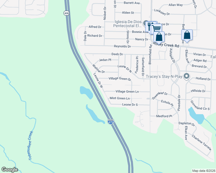 map of restaurants, bars, coffee shops, grocery stores, and more near 2774 Village Green Lane in Macon
