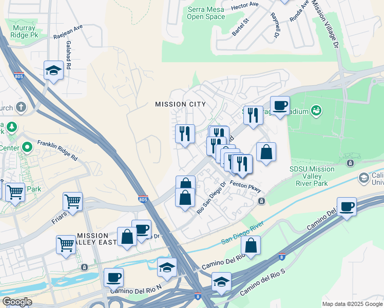 map of restaurants, bars, coffee shops, grocery stores, and more near 2640 Escala Circle in San Diego