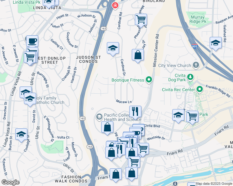 map of restaurants, bars, coffee shops, grocery stores, and more near 2037 Finch Lane in San Diego