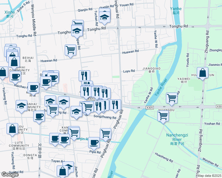 map of restaurants, bars, coffee shops, grocery stores, and more near in Yangzhou