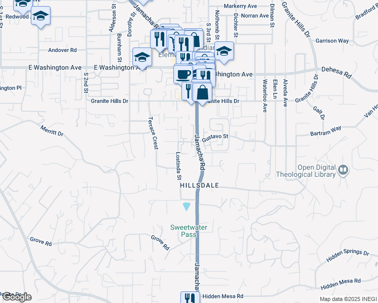 map of restaurants, bars, coffee shops, grocery stores, and more near 1022 Jamacha Road in El Cajon