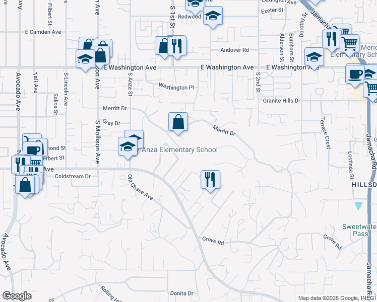 map of restaurants, bars, coffee shops, grocery stores, and more near 1050 Rancho Valle Court in El Cajon