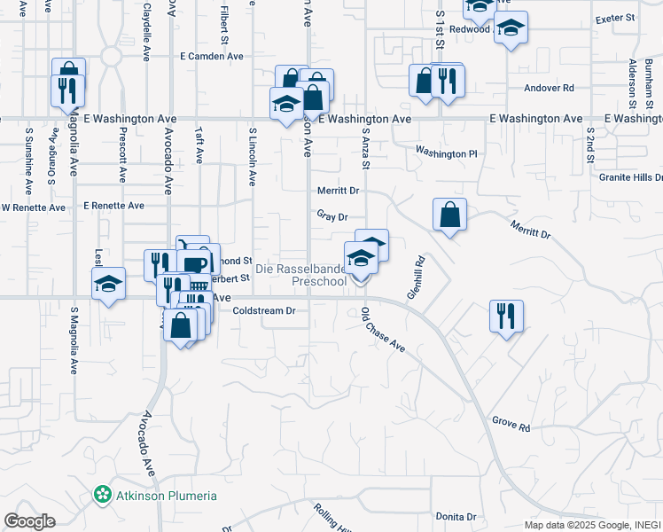 map of restaurants, bars, coffee shops, grocery stores, and more near 1075 South Mollison Avenue in El Cajon