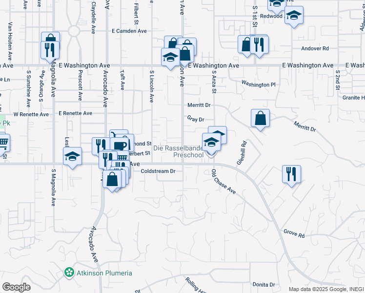 map of restaurants, bars, coffee shops, grocery stores, and more near 1075 South Mollison Avenue in El Cajon