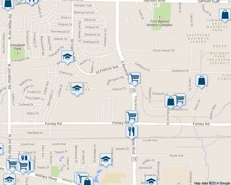 map of restaurants, bars, coffee shops, grocery stores, and more near 31 Wimbelton Way in Dallas