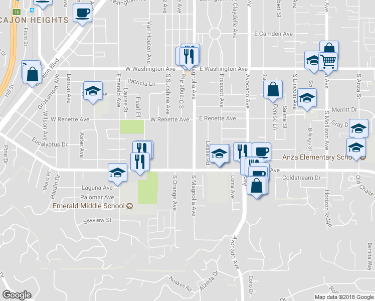 map of restaurants, bars, coffee shops, grocery stores, and more near 950 South Magnolia Avenue in El Cajon