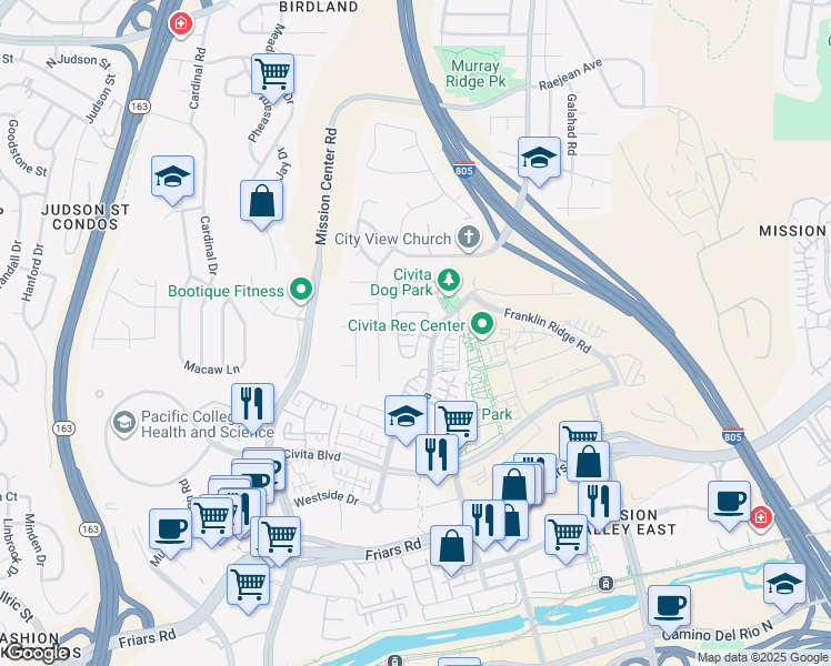 map of restaurants, bars, coffee shops, grocery stores, and more near 2609 Aperture Circle in San Diego