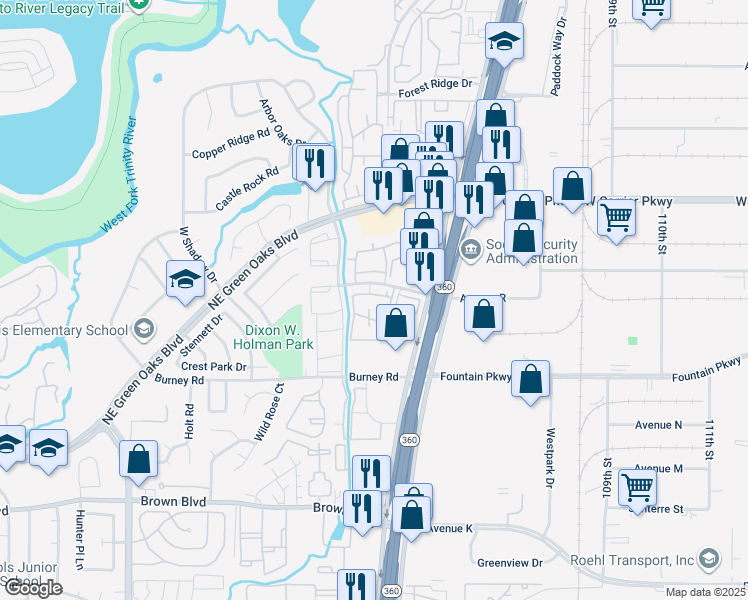map of restaurants, bars, coffee shops, grocery stores, and more near 2604 Briar Glenn Lane in Arlington