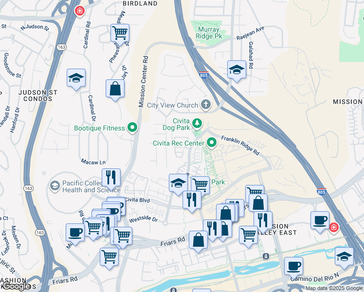 map of restaurants, bars, coffee shops, grocery stores, and more near 2432 Aperture Circle in San Diego