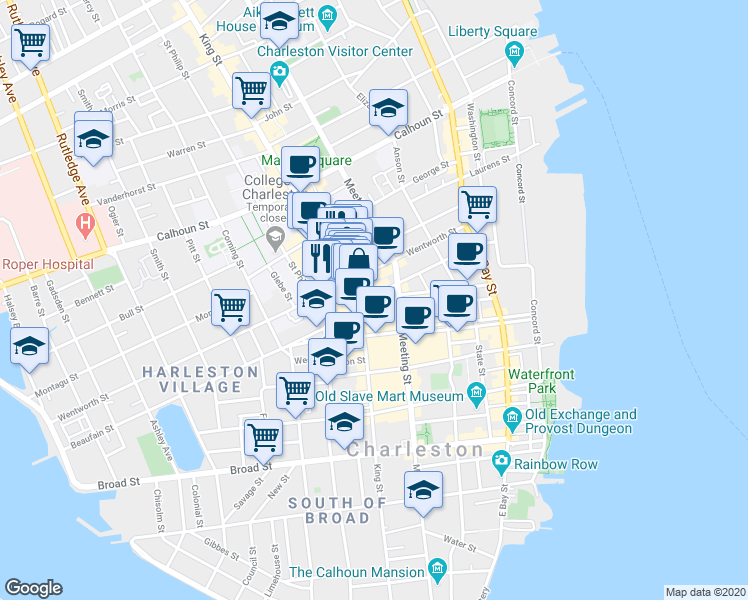 map of restaurants, bars, coffee shops, grocery stores, and more near 93 Hasell Street in Charleston