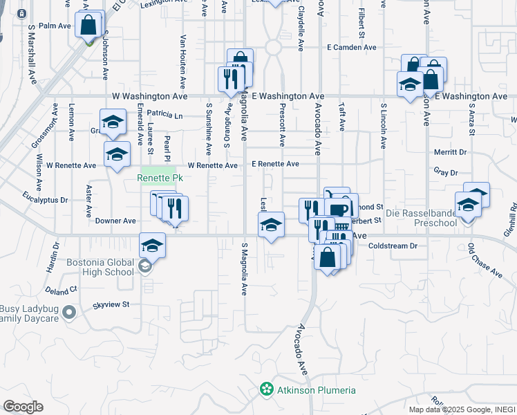 map of restaurants, bars, coffee shops, grocery stores, and more near 1016 Leslie Road in El Cajon