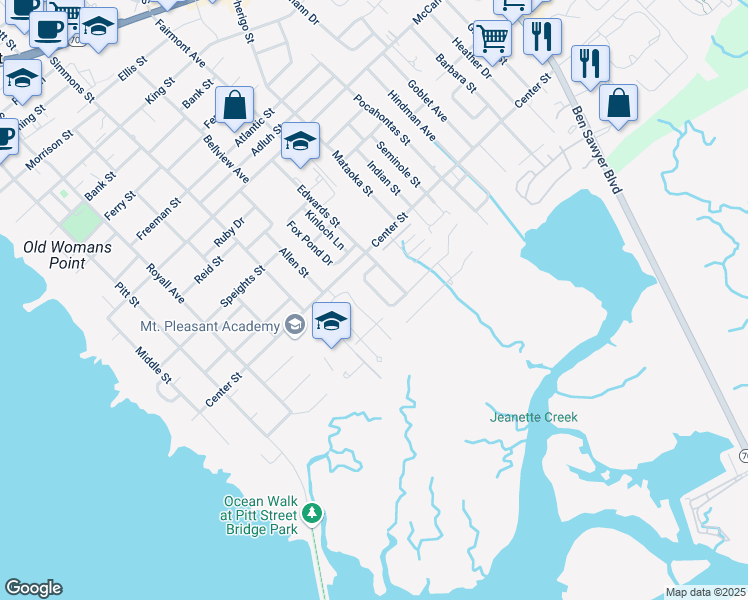 map of restaurants, bars, coffee shops, grocery stores, and more near 656 Gate Post Drive in Mount Pleasant