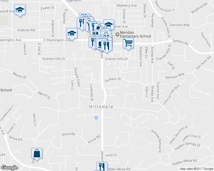 map of restaurants, bars, coffee shops, grocery stores, and more near 1539 Gustavo Street in El Cajon