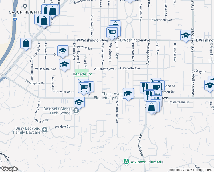 map of restaurants, bars, coffee shops, grocery stores, and more near 1013 South Sunshine Avenue in El Cajon