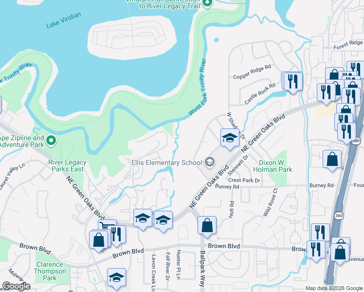 map of restaurants, bars, coffee shops, grocery stores, and more near 2011 Shadow Ridge Dr in Arlington