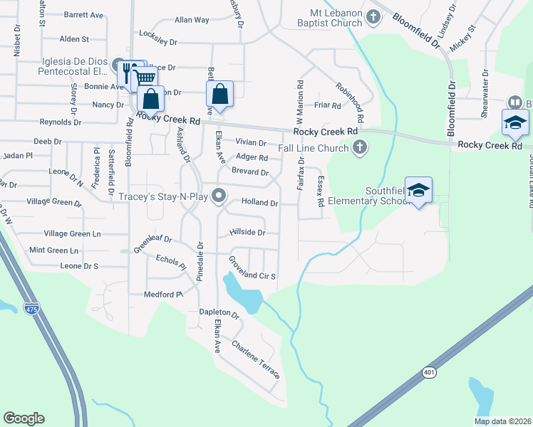 map of restaurants, bars, coffee shops, grocery stores, and more near 2432 Holland Drive in Macon