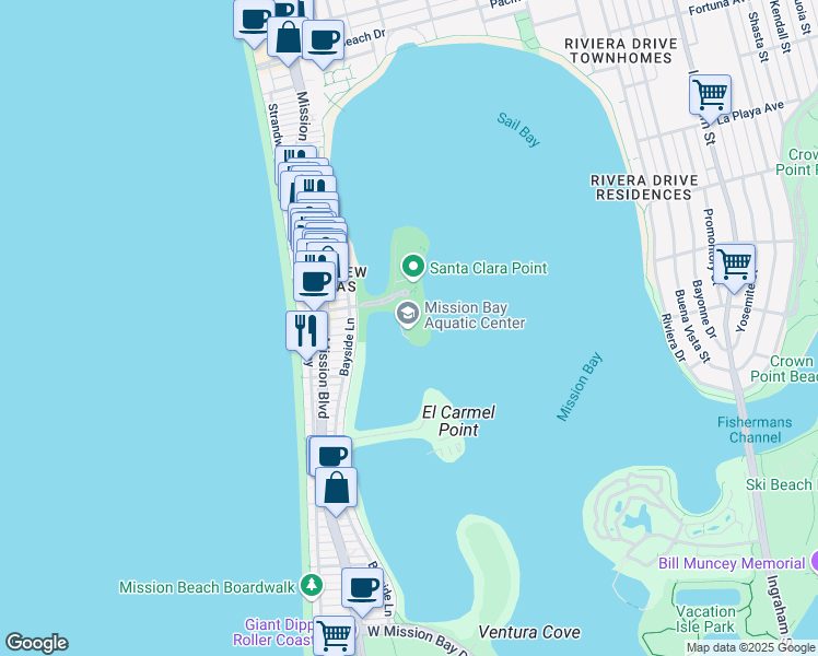 map of restaurants, bars, coffee shops, grocery stores, and more near 1001 Santa Clara Pl in San Diego