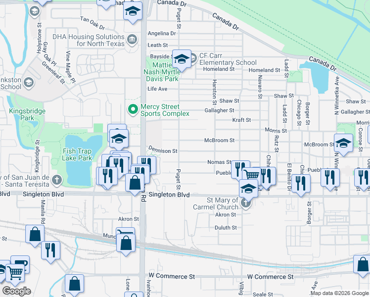 map of restaurants, bars, coffee shops, grocery stores, and more near 2002 McBroom Street in Dallas