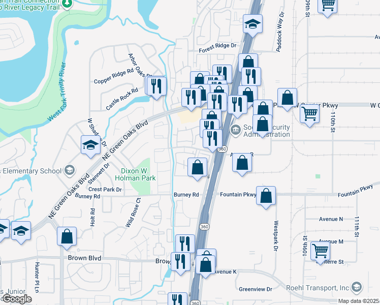 map of restaurants, bars, coffee shops, grocery stores, and more near 2604 Briar Glenn Lane in Arlington