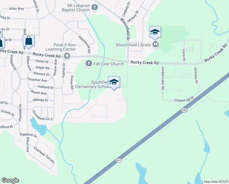 map of restaurants, bars, coffee shops, grocery stores, and more near 4375 Bloomfield Drive in Macon