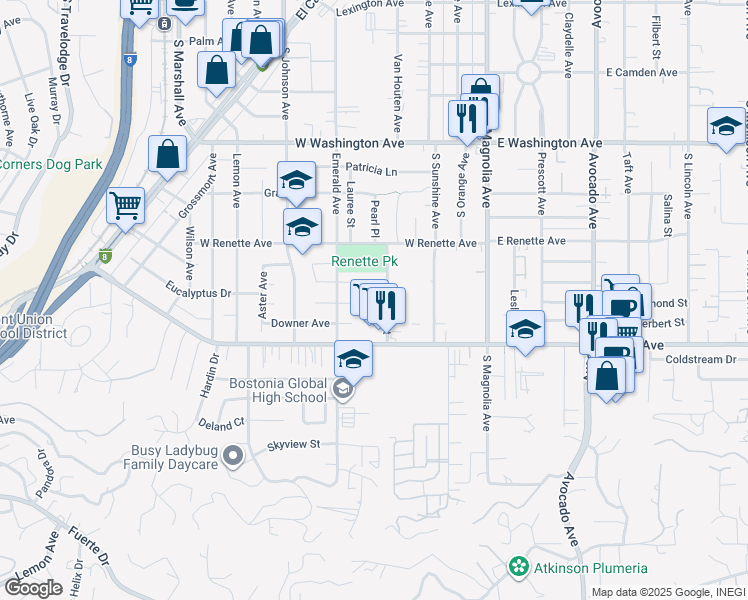 map of restaurants, bars, coffee shops, grocery stores, and more near 1000 Estes Street in El Cajon