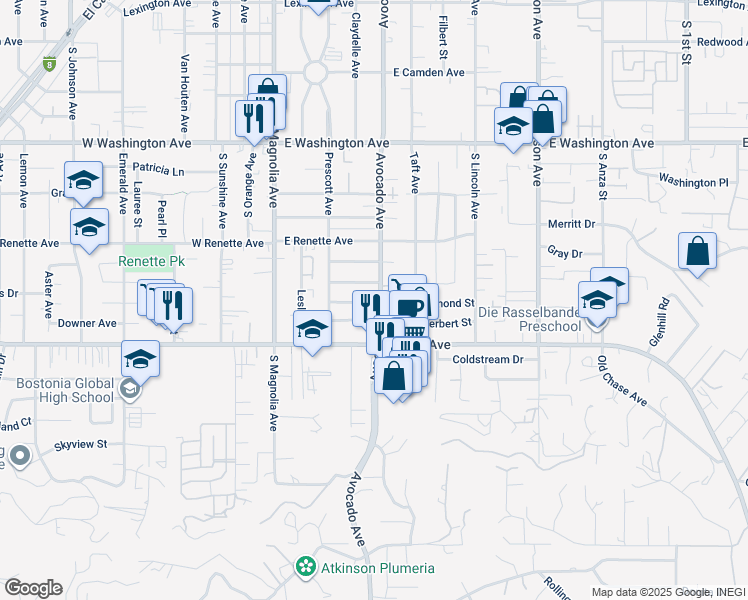 map of restaurants, bars, coffee shops, grocery stores, and more near 1006 Avocado Avenue in El Cajon