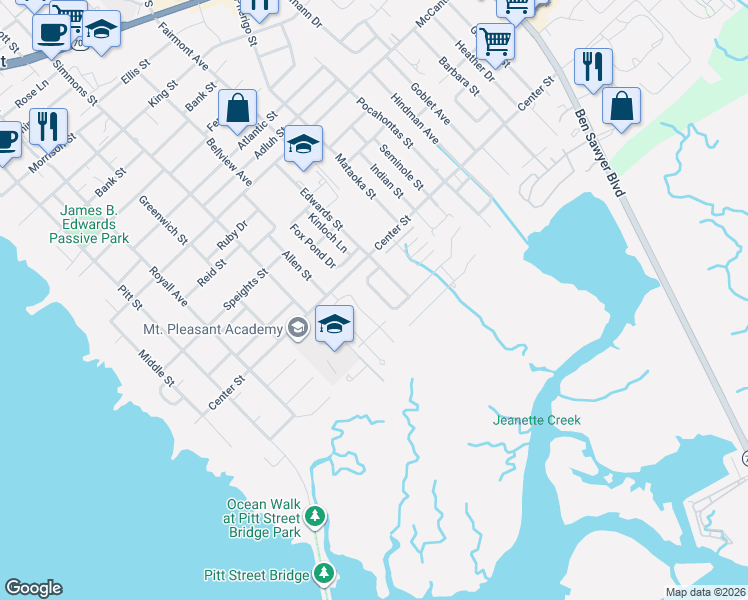 map of restaurants, bars, coffee shops, grocery stores, and more near 656 Gate Post Drive in Mount Pleasant