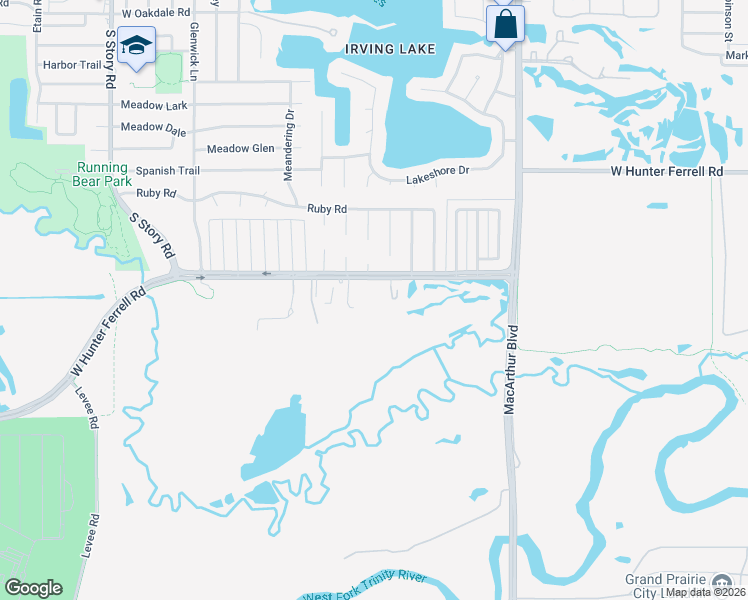 map of restaurants, bars, coffee shops, grocery stores, and more near 2625 West Hunter Ferrell Road in Grand Prairie