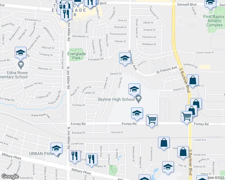 map of restaurants, bars, coffee shops, grocery stores, and more near 4922 Berridge Lane in Dallas
