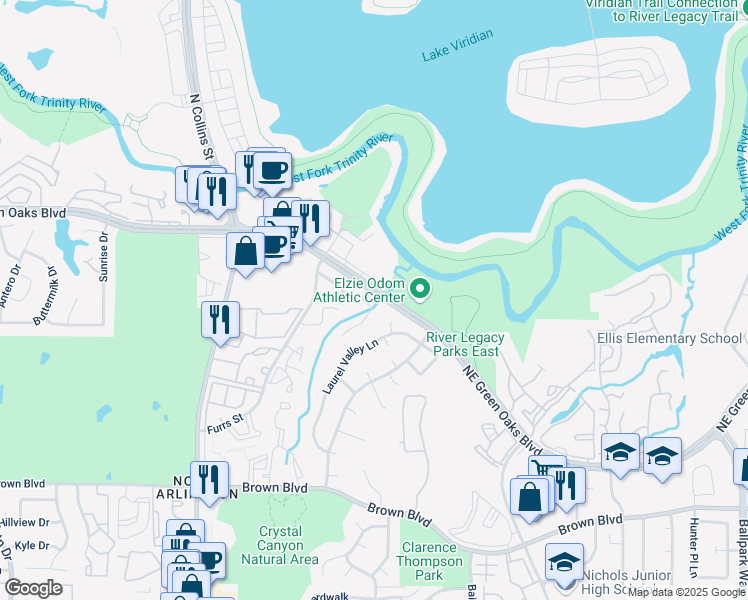 map of restaurants, bars, coffee shops, grocery stores, and more near 1228 Glenbury Court in Arlington