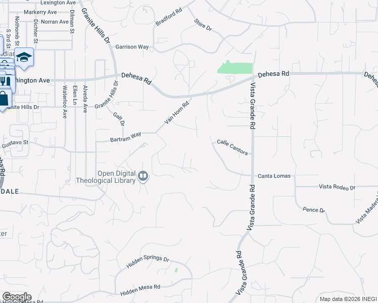 map of restaurants, bars, coffee shops, grocery stores, and more near 872 Van Horn Way in El Cajon