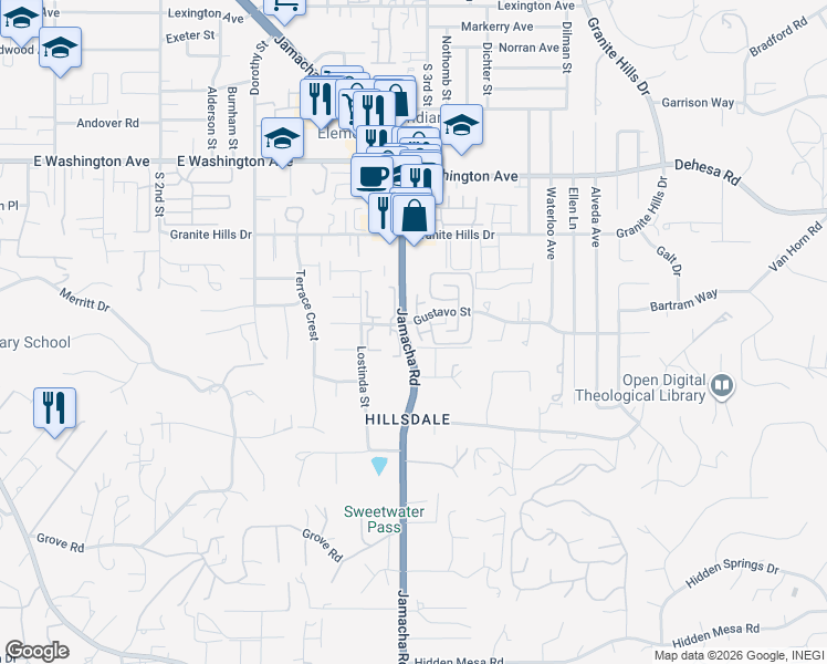 map of restaurants, bars, coffee shops, grocery stores, and more near in El Cajon
