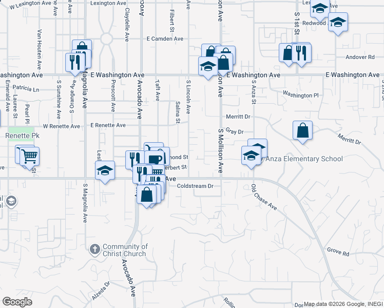 map of restaurants, bars, coffee shops, grocery stores, and more near 985 South Lincoln Avenue in El Cajon