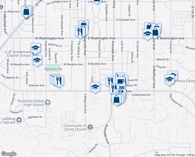 map of restaurants, bars, coffee shops, grocery stores, and more near 999 Leslie Road in El Cajon