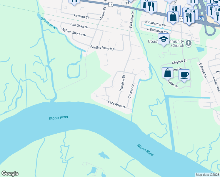 map of restaurants, bars, coffee shops, grocery stores, and more near 2371 Park Stone Drive in Charleston