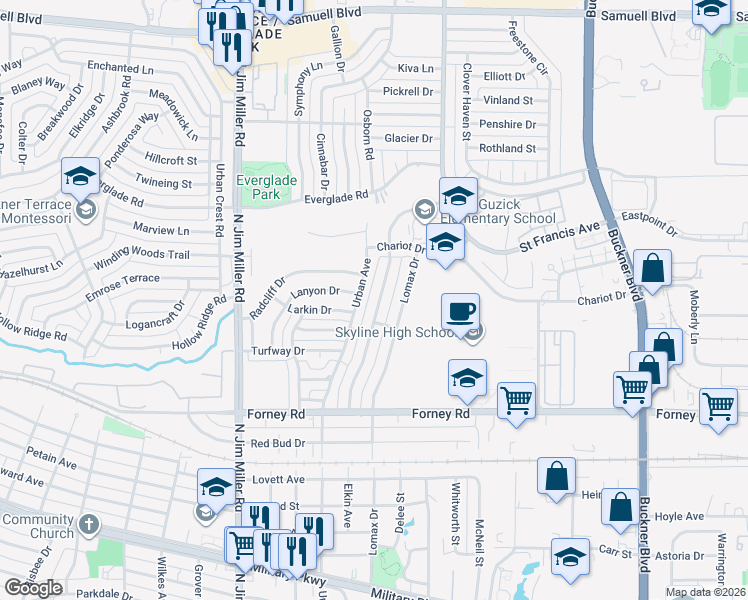 map of restaurants, bars, coffee shops, grocery stores, and more near 4938 Urban Avenue in Dallas