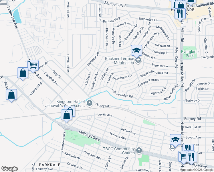 map of restaurants, bars, coffee shops, grocery stores, and more near 4726 Fallon Place in Dallas